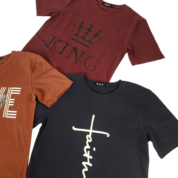 Men’s Bundle of Soft Stretch Graphic T-Shirts Fitted Style King, Love, Faith - Picture 4 of 6